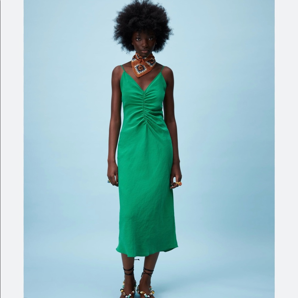 Zara Green Satin Slip Dress Gem